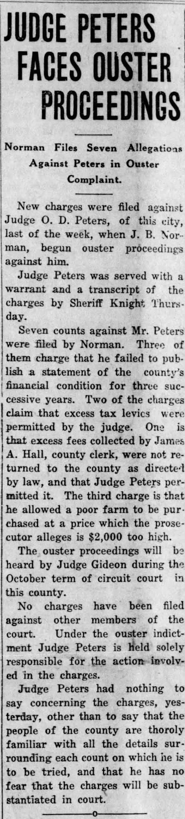 Judge Peters Faces Ouster Proceedings
